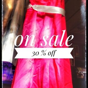 Elegant Pink Strapless Dress with White Sash